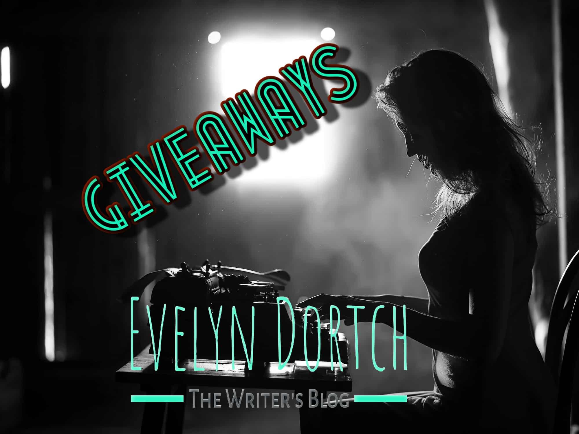 badge for giveaways on The Writer's Blog A woman typing on a type writer