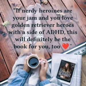 a teaser for the book Redeeming Rabbit by Harley Stone a girl holding coffee and a book beside her