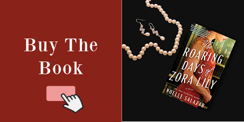 Banner to buy the book shows the book laying on a table with pearls