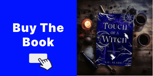 buy the book banner with e book Touch of a Witch candles and wine glasses