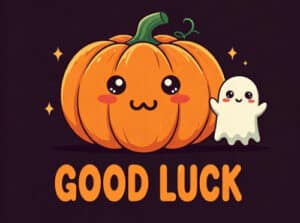 kawaii pumpkin and ghost good luck