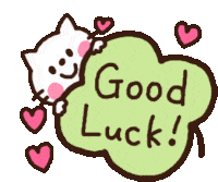 a cute smiling cat and th words good luck