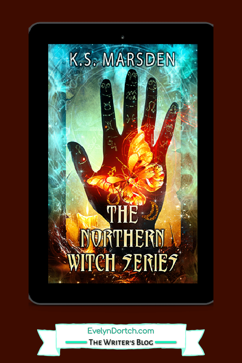 Cover of the Northern Witch Series ebook a hand with a flaming butterfly