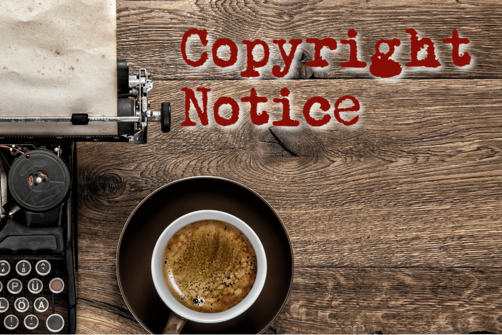 typewriter coffee and the words copyright notice