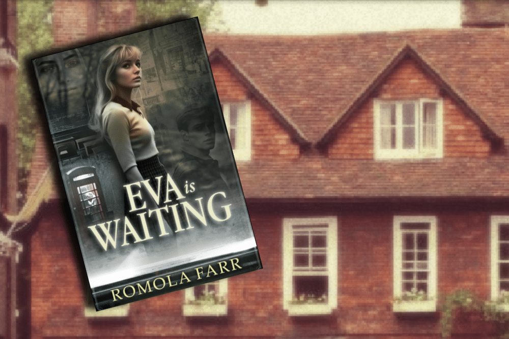 Eva is Waiting book overlayed on an English boarding school