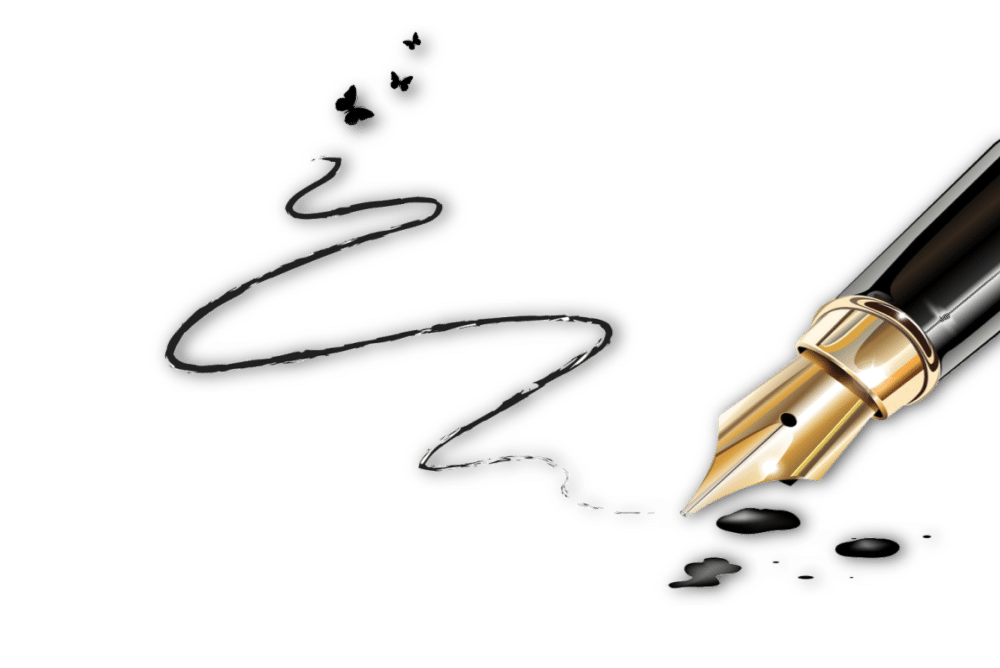 poetry transforms collage created by Evelyn Dortch a fountain pen with ink transforming into butterflies