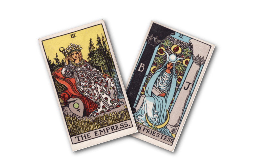 Empress and Hihg Priestess tarot cards from the Rider Waite smith deck