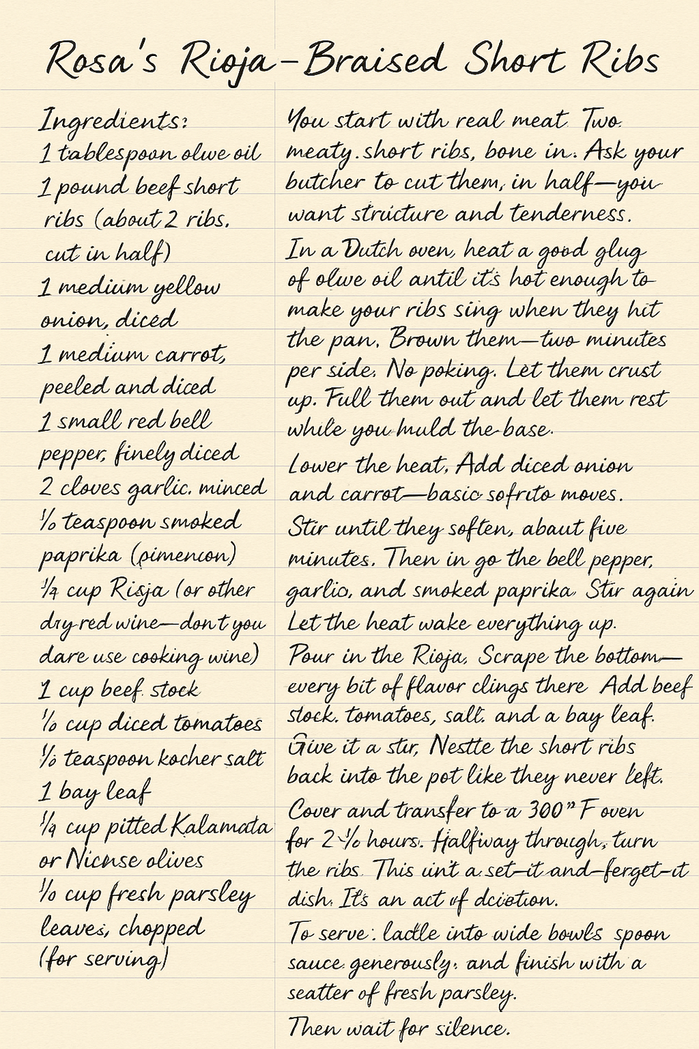 Rosa Short Rib Recipe